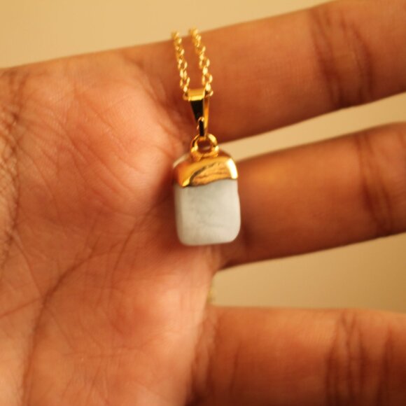 Jewelry - Minimalist White Stone Pendant Necklace – Gold Plated Accent